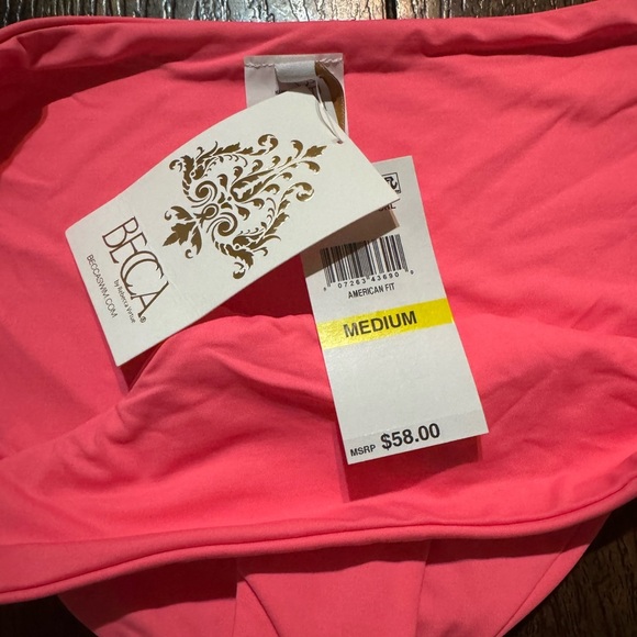 BECCA X Rebecca Virtue Pink & White Hipster Bikini Bottom Size Medium NWT - Picture 4 of 6